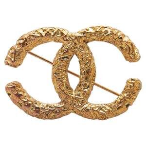 CHANEL Authentic Vintage Gold Logo Brooch